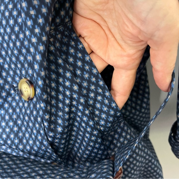 J. McLaughlin Geometric Belted Trench Coat Jacket Blue Button Front XL - Picture 12 of 12